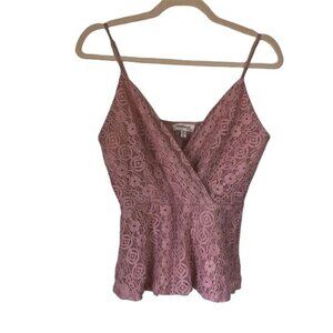Pink Lace Sleeveless Peplum Top By Monteau Los Angeles L Size